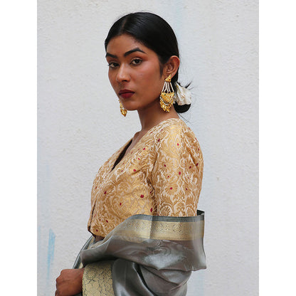 Chidiyaa Nargiz Mugdha Khimkab Gold Brocade Embroidered Stitched Blouse