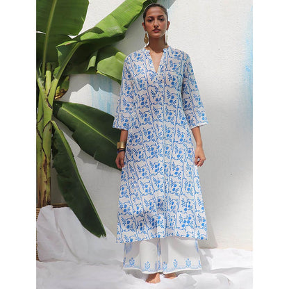 Chidiyaa Walk In The Clouds Estelle Handprinted Cotton Kurta & Palazzo (Set of 2)