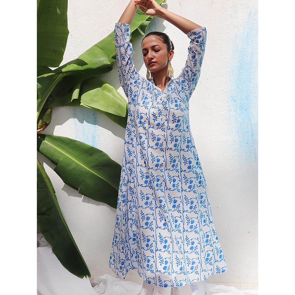 Chidiyaa Walk In The Clouds Estelle Handprinted Cotton Kurta & Palazzo (Set of 2)