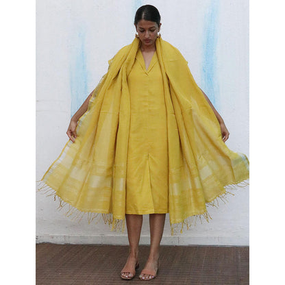 Chidiyaa Breathe Jules Yellow Handwoven Linen Dupatta