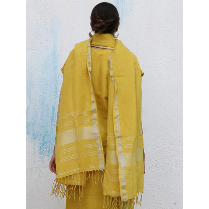 Chidiyaa Breathe Jules Yellow Handwoven Linen Dupatta