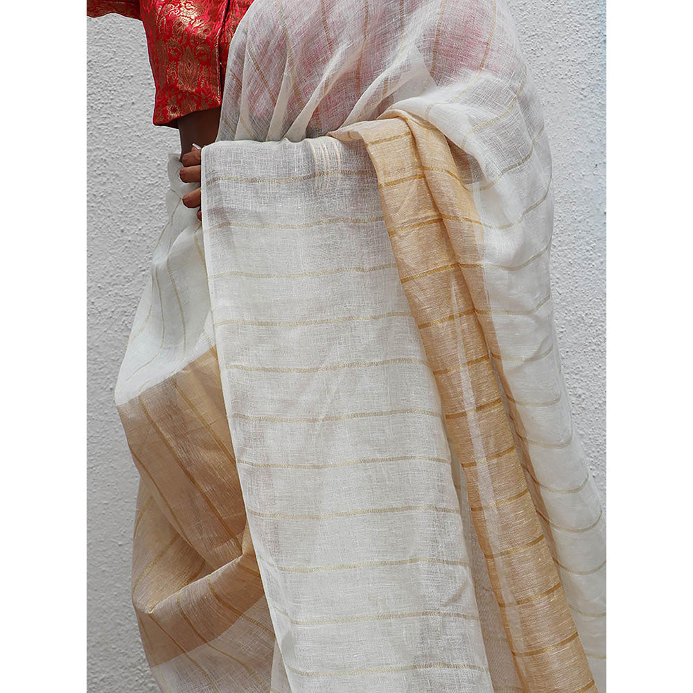 Chidiyaa Onam Udaya Handwoven Linen Zari Saree with Unstitched Blouse