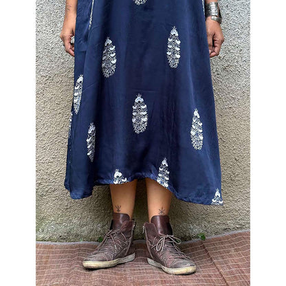Chidiyaa Gypsy Heart Suzette Modal Silk Navy Blue Dress
