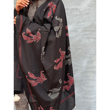 Chidiyaa Black Soil Drifting Through Dawn Printed Cotton Dupatta
