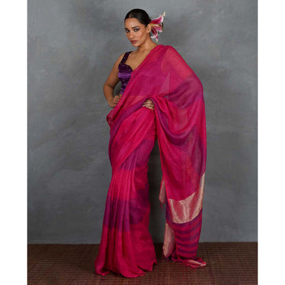Chidiyaa Samira Magenta Handwoven Linen Saree with Unstitched Blouse - Tara