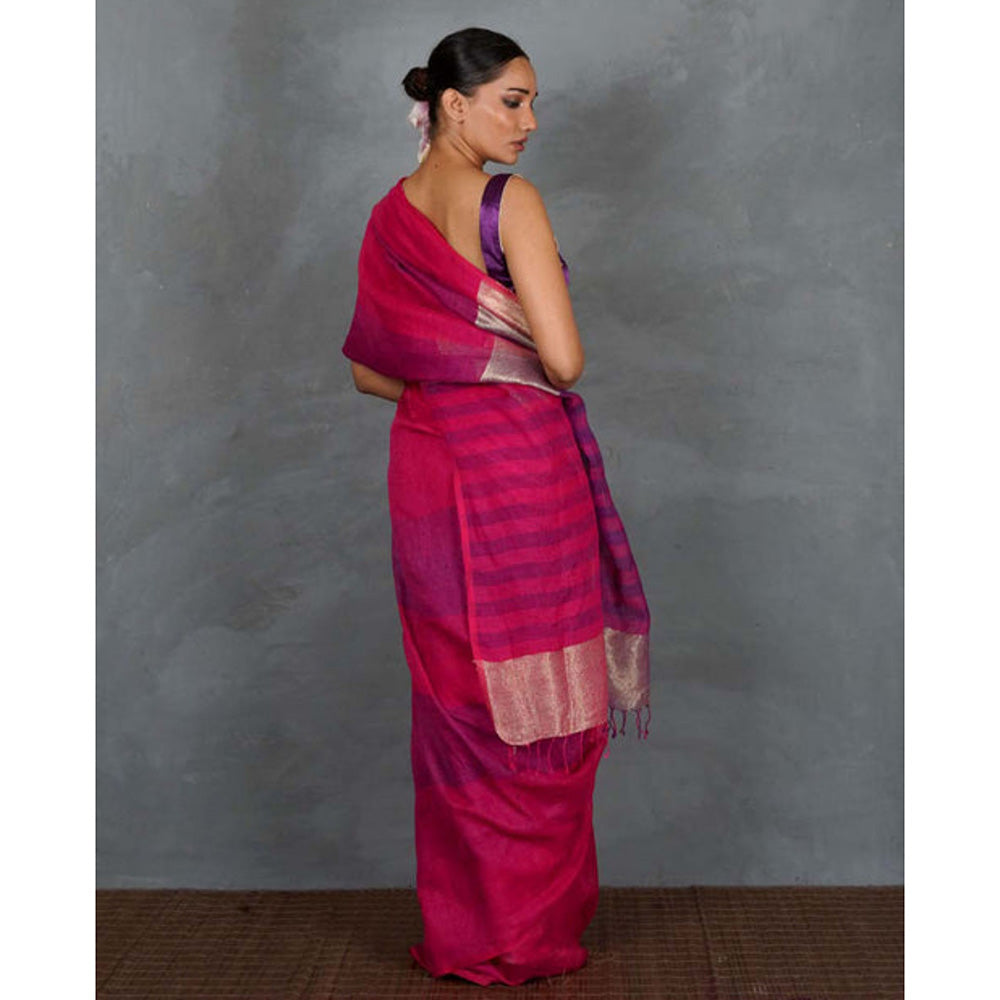 Chidiyaa Samira Magenta Handwoven Linen Saree with Unstitched Blouse - Tara