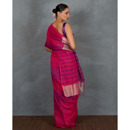 Chidiyaa Samira Magenta Handwoven Linen Saree with Unstitched Blouse - Tara