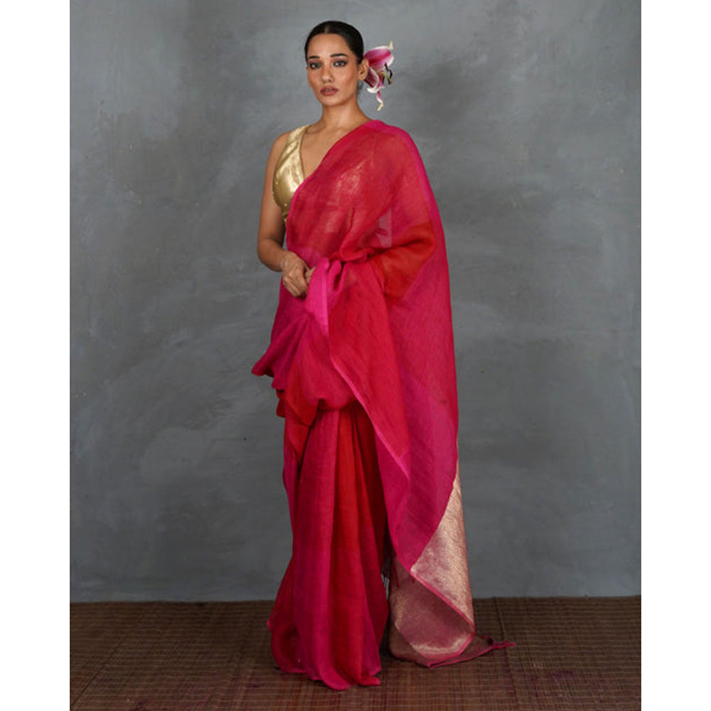 Chidiyaa Inner Glow Handwoven Linen Saree with Unstitched Blouse