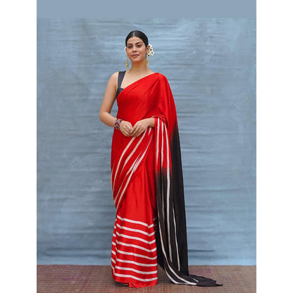 Chidiyaa Soft Drift Red Handblock Print Modal Silk Saree with Unstitched Blouse
