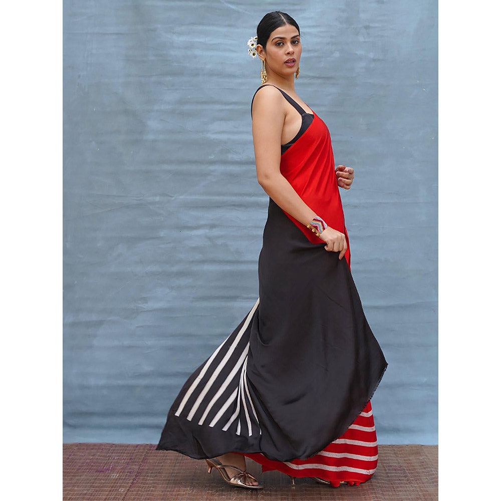 Chidiyaa Soft Drift Red Handblock Print Modal Silk Saree with Unstitched Blouse