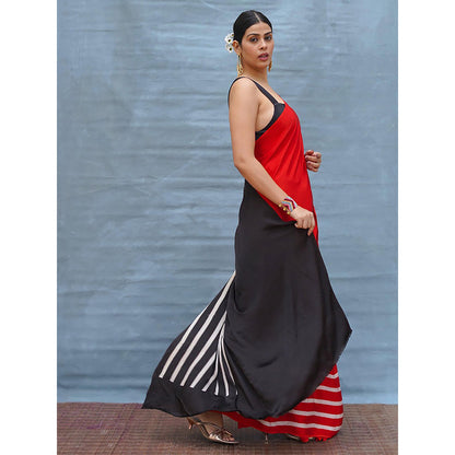 Chidiyaa Soft Drift Red Handblock Print Modal Silk Saree with Unstitched Blouse