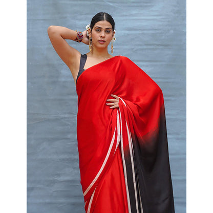 Chidiyaa Soft Drift Red Handblock Print Modal Silk Saree with Unstitched Blouse