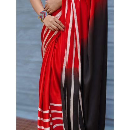 Chidiyaa Soft Drift Red Handblock Print Modal Silk Saree with Unstitched Blouse
