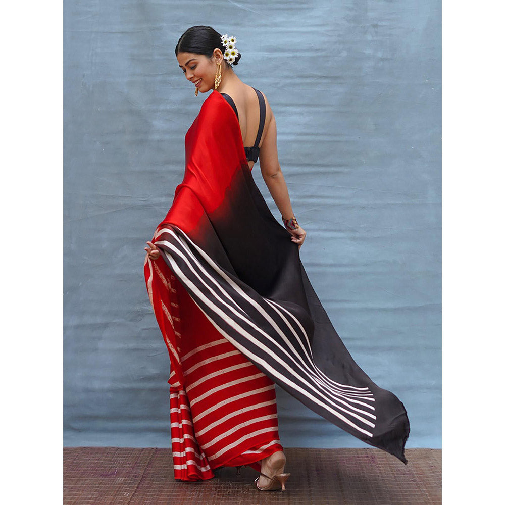 Chidiyaa Soft Drift Red Handblock Print Modal Silk Saree with Unstitched Blouse