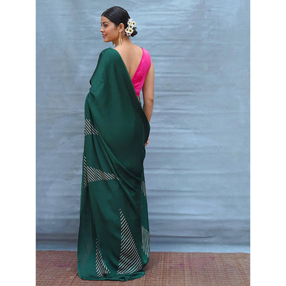 Chidiyaa Easy Flow Green Handblock Print Modal Silk Saree with Unstitched Blouse