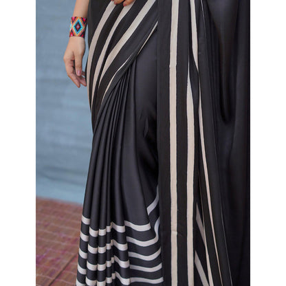Chidiyaa Airy Fold Black Handblock Print Modal Silk Saree with Unstitched Blouse