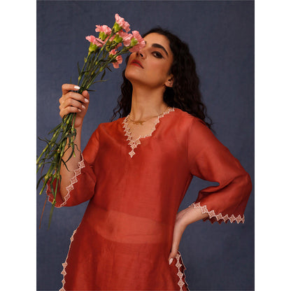 Chokhi Chorri Red Azin Kurta (Set of 3)
