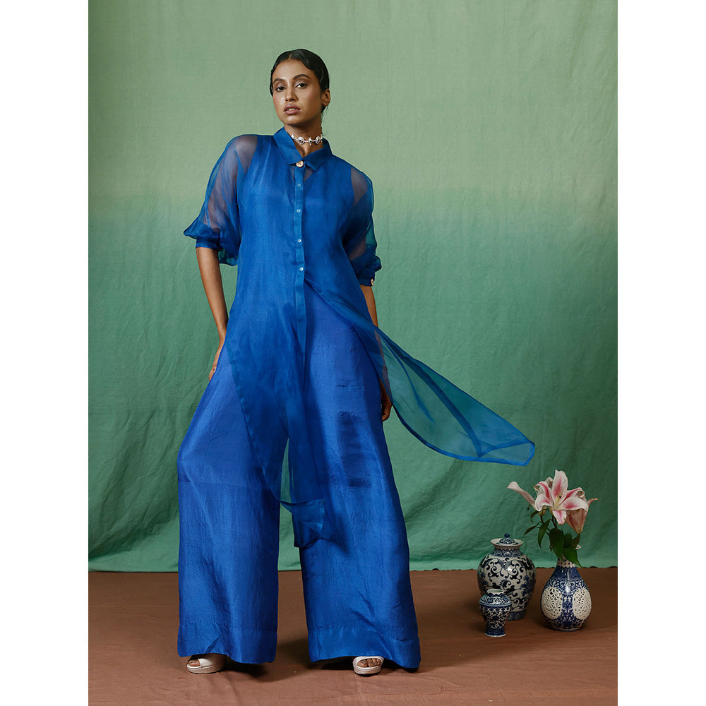 Chokhi Chorri Blue Jumpsuit With Jacket (Set of 2)