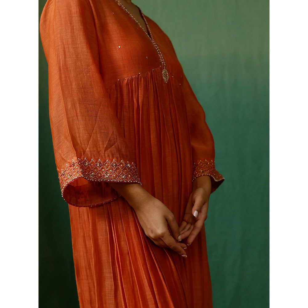 Chokhi Chorri Orange Dress With Slip (Set of 2)