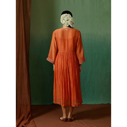 Chokhi Chorri Orange Dress With Slip (Set of 2)