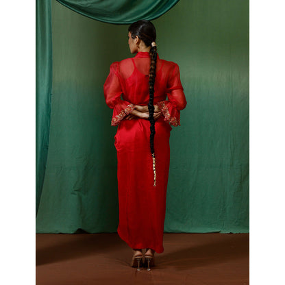 Chokhi Chorri Red Shirt With Slip And Skirt And Belt (Set of 4)