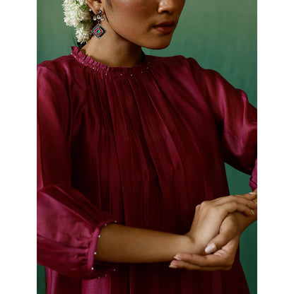 Chokhi Chorri Burgundy Kurta With Inner And Pant (Set of 3)