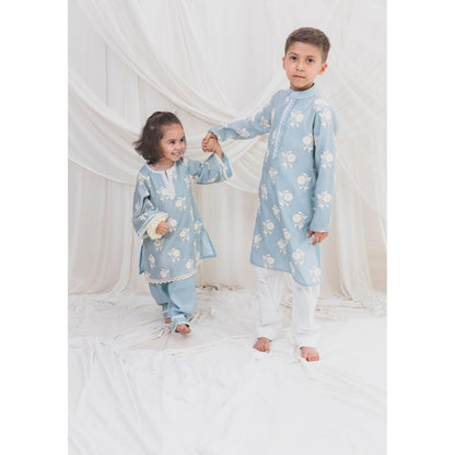 Chotibuti Blue Chanderi Thread Work Kurta with Salwar