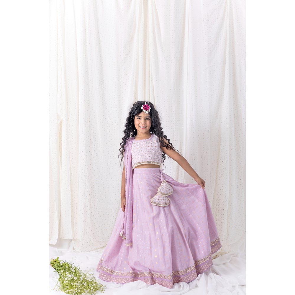 Chotibuti Lilac Cotton Embroidered Lehnga Set