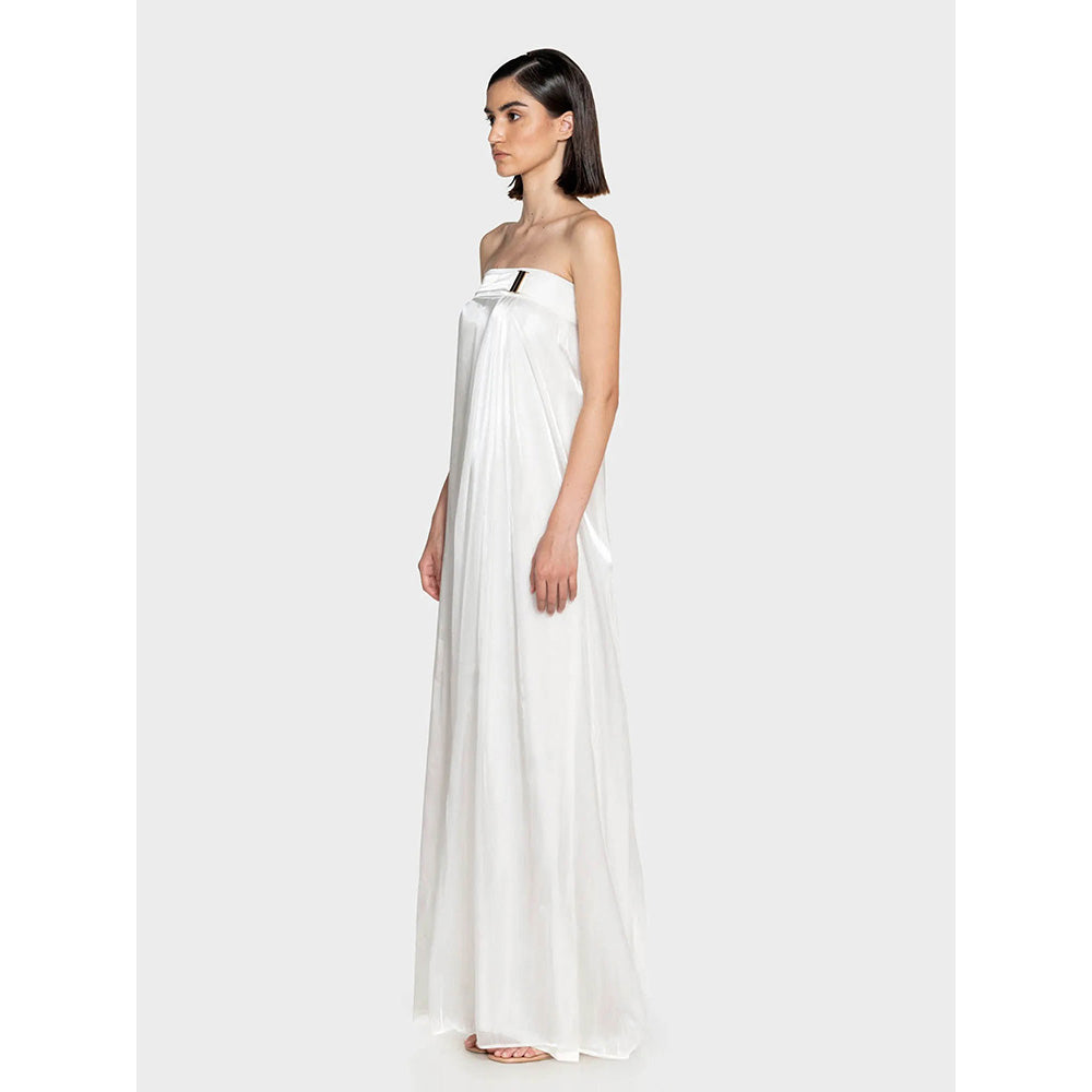CILVR White Fluid Organza Maxi Dress