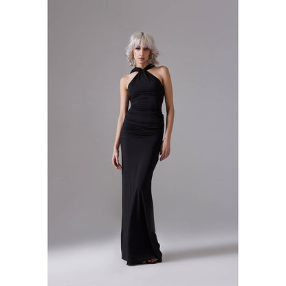 CILVR Black Hooded Long Dress With Open Back
