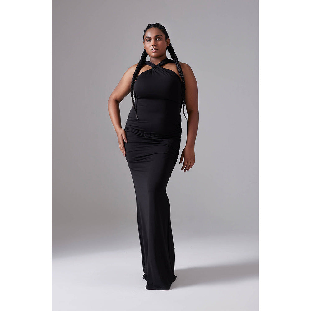 CILVR Black Hooded Long Dress With Open Back
