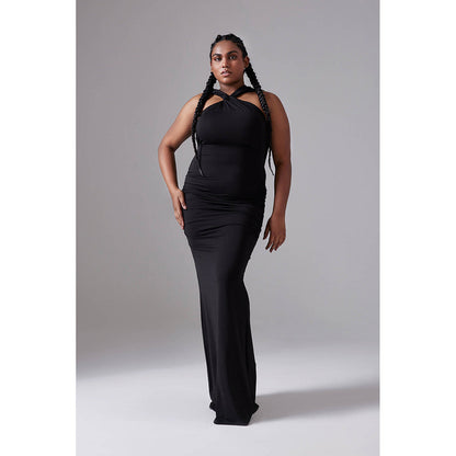 CILVR Black Hooded Long Dress With Open Back