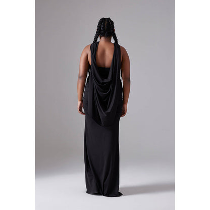 CILVR Black Hooded Long Dress With Open Back