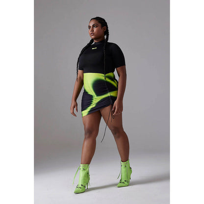CILVR Green Ruched Tee Neon Dress