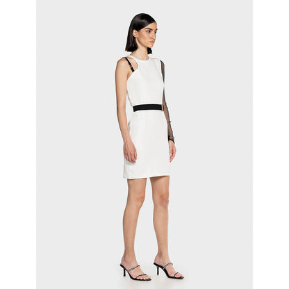 CILVR Black Mesh Panel Mini Dress With Attached Belt