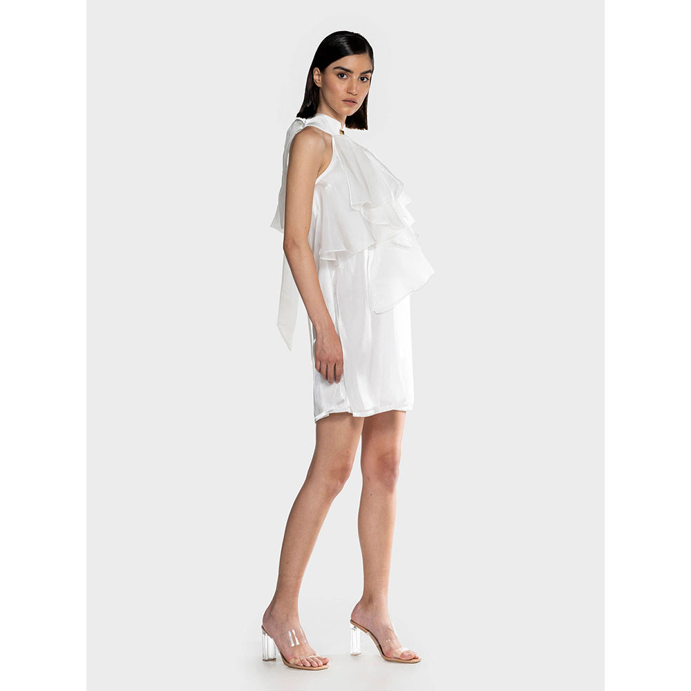 CILVR White Fluid Organza Mini Dress