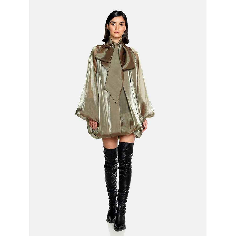 CILVR Olive Fluid Organza Puff Dress