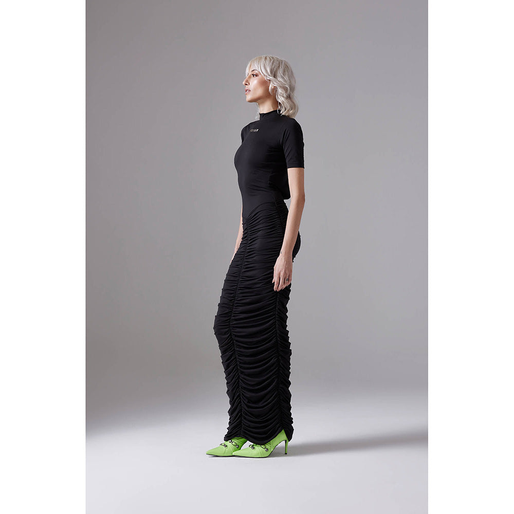 CILVR Black Ruched Long Tee Dress