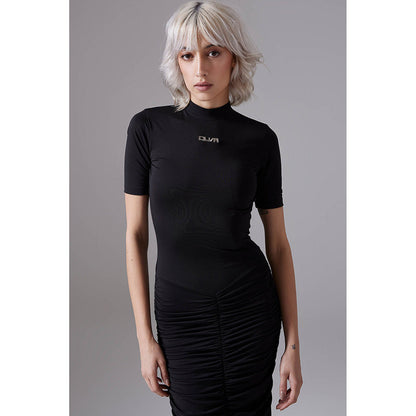 CILVR Black Ruched Long Tee Dress