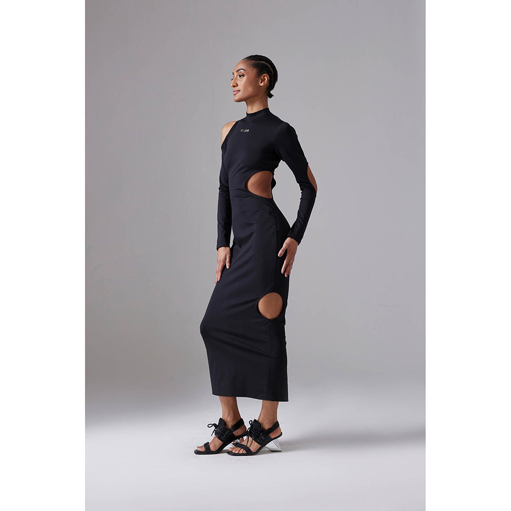 CILVR Black Lunar Circle Midi Dress