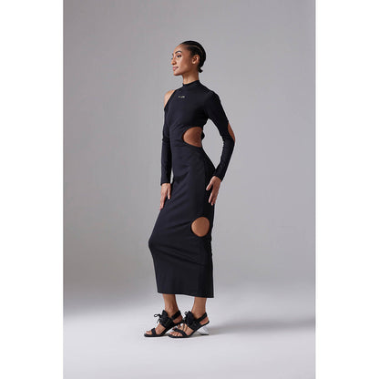 CILVR Black Lunar Circle Midi Dress