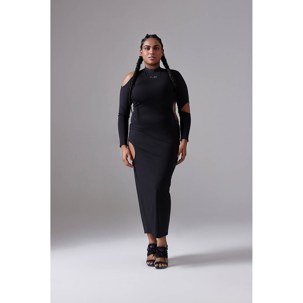 CILVR Black Lunar Circle Midi Dress