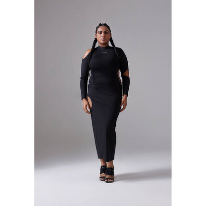 CILVR Black Lunar Circle Midi Dress