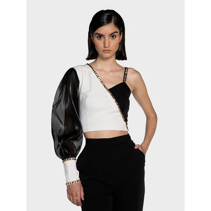 CILVR Women's Black and White Studded Crop Top