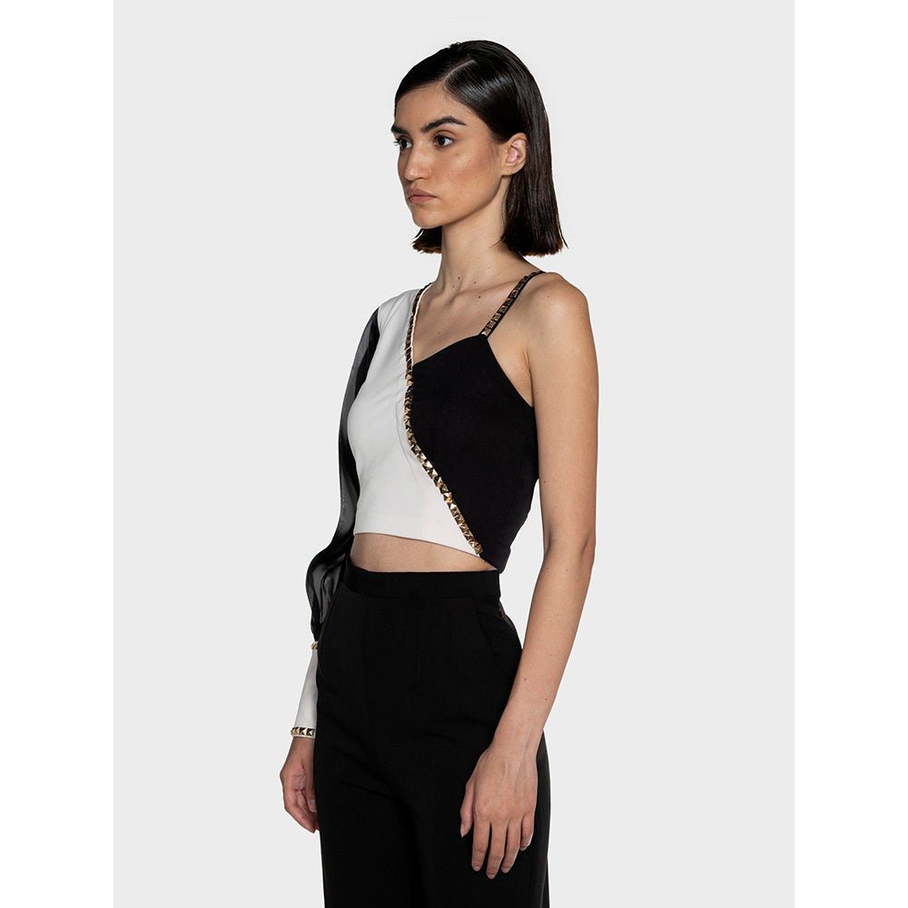 CILVR Women's Black and White Studded Crop Top