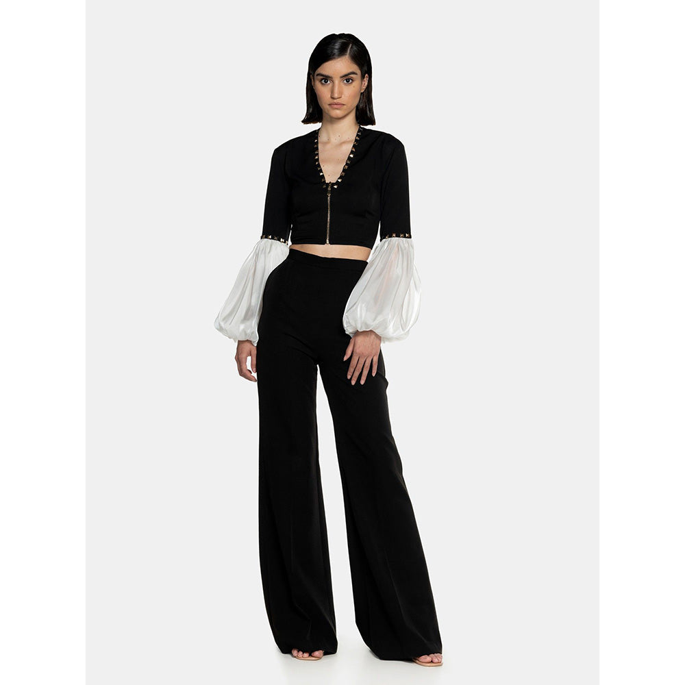 CILVR Women's Black and White Metal Studded Crop Top