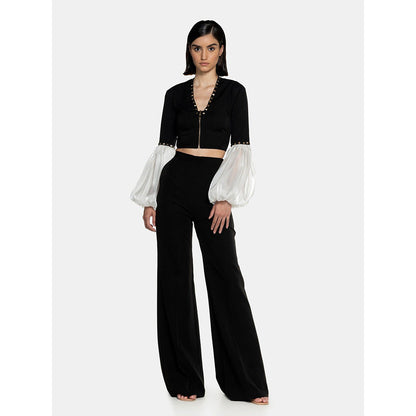 CILVR Women's Black and White Metal Studded Crop Top