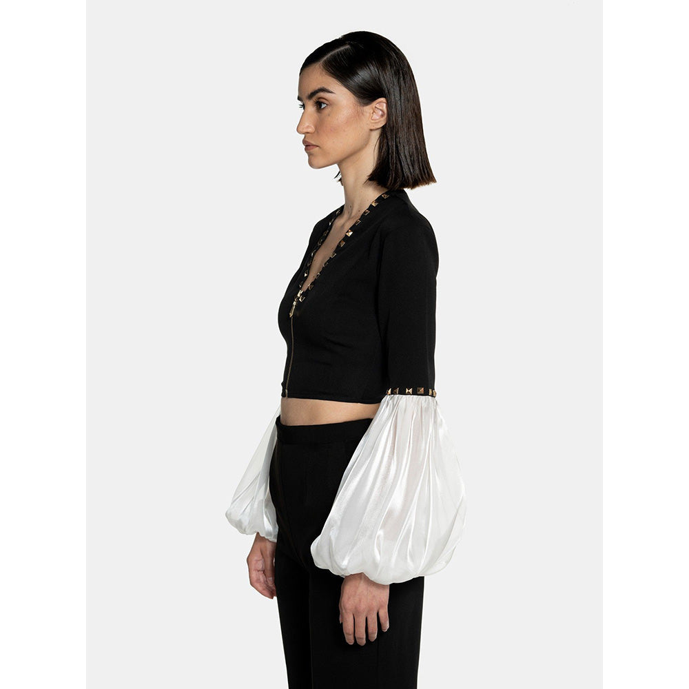 CILVR Women's Black and White Metal Studded Crop Top