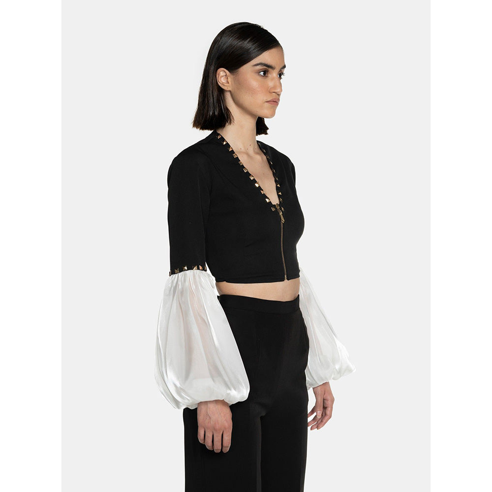 CILVR Women's Black and White Metal Studded Crop Top