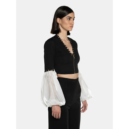 CILVR Women's Black and White Metal Studded Crop Top